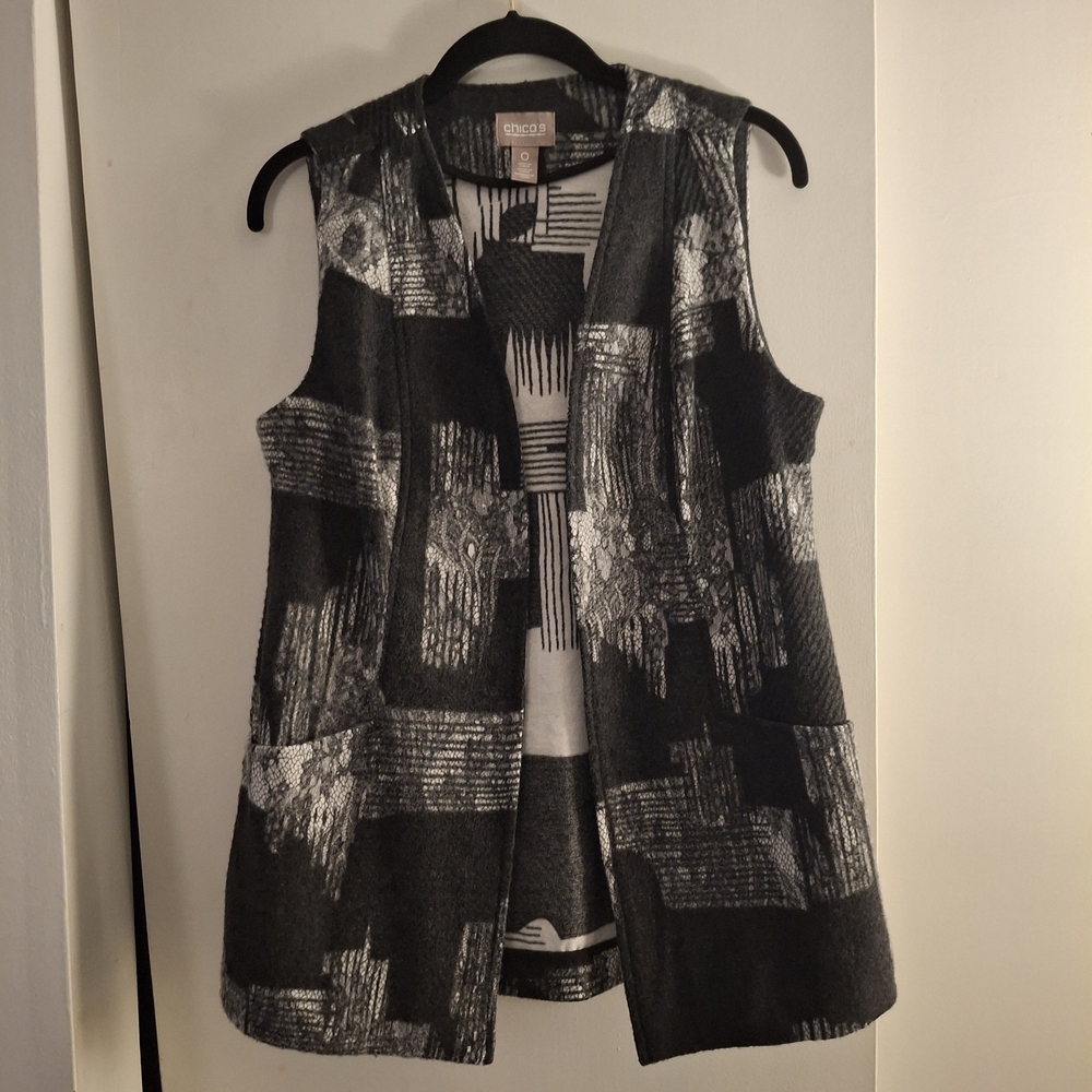 Chico's Women's Black and Gray Patterned Vest
